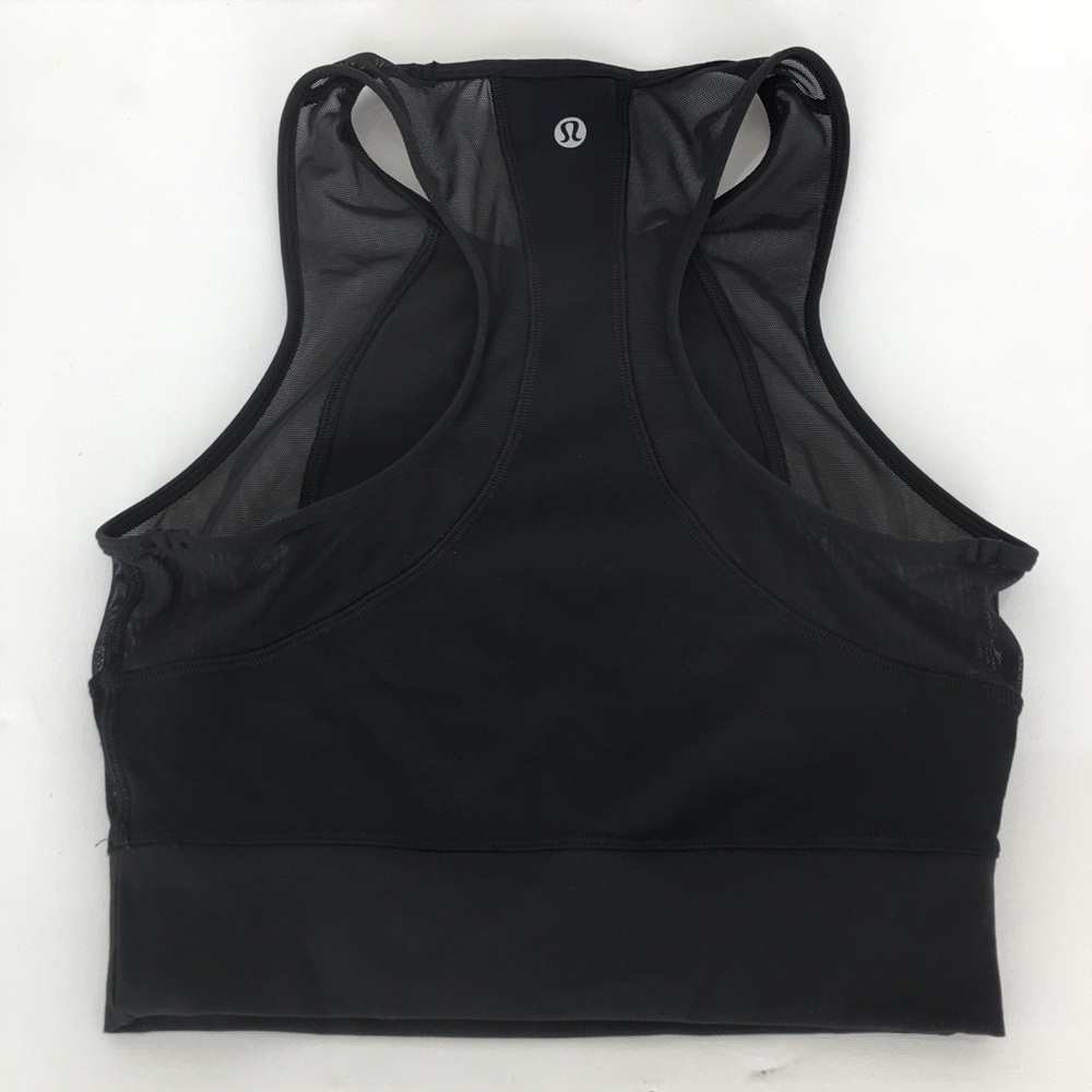 Lululemon Cropped Workout Tank Top Black Sheer Mesh Panels Athletic Racerback - Picture 8 of 13